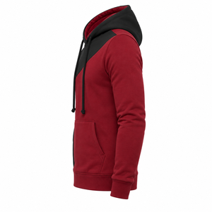 Custom Men's Red <b>Black</b> Color Blocking Hooded Sweatshirt Pullover Hoodie Cotton <b>Fleece</b> for Clothing Brands Logo Print Wholesale - Product Image 4