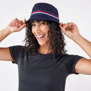 Unisex <b>Navy</b> Bucket <b>Hat</b> With Red White Stripe Mesh Fabric Casual Spring Summer Adult Wear - Product Image 2
