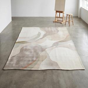 Tapis d'appoint en laine noué à la main, motif floral classique, beige taupe abstrait, tapis décoratif doux pour salon, chambre, bureau - Product Image 2