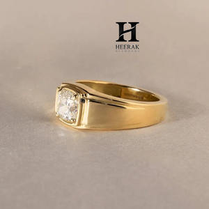 Anillo de Diamante Moissanita de Oro Amarillo de 18K para Hombre, Corte Redondo, Solitario, Anillo de Compromiso, Joyería Fina, Regalo para Hombre - Product Image 3