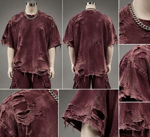 <b>Men's</b> Distressed Ripped T-<b>Shirt</b> <b>Slim</b> <b>Fit</b> Washed <b>Black</b> Short Sleeve O-Neck Streetwear Tee 100% Cotton Quick Dry Front Logo - Product Image 4