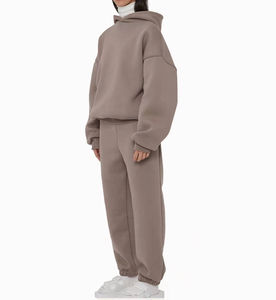 Unisex Solid Color Hooded Tracksuit Set Full Sleeve Loose Fit Cotton Sweatshirt and <b>Pants</b> Casual Autumn Wear - Product Image 2