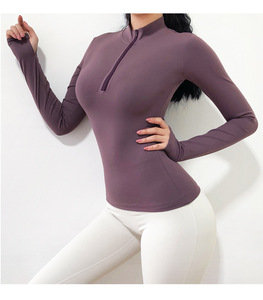 Camiseta de Yoga Delgada y Transpirable de Manga Larga para Mujer, 100% Poliéster, con Media Cremallera, Alta Calidad, Venta al por Mayor - Product Image 5