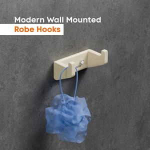 Support mural double pour robe, en métal robuste, avec crochets, pour salle de bain, finition argentée - Product Image 2