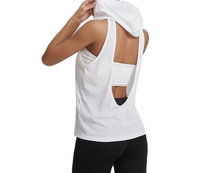 เสื้อกีฬาแขนกุดมีฮู้ดของผู้หญิงเสื้อออกกำลังกายแบบมีเชือกรูดเปิดหลัง - Product Image 3