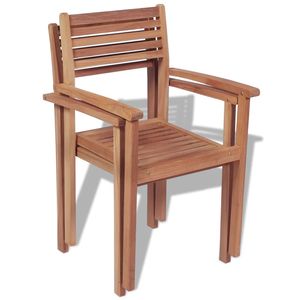 Set of 2 Solid Teak Wood <b>Garden</b> <b>Chairs</b> Warm Natural Tone <b>Stackable</b> Medium Size - Product Image 2