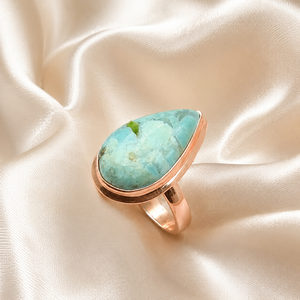 Bague en turquoise naturelle Kingman en forme de poire, en argent sterling 925, sertie à la main, bijou statement pour femme, style bohème, or rose et jaune - Product Image 6