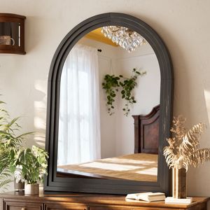 Specchio da Parete Arcuato 40x30 Pollici con Cornice in Legno Nero, Specchio Decorativo per Bagno - Product Image 1
