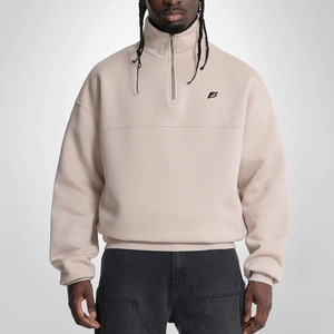 Sweat-shirts personnalisés à col zippé, coupe ample et carrée, pour hommes, en molleton épais 100% coton, broderie 3D, logo personnalisé, vente en gros - Product Image 1