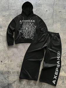Winter Manufacturer Custom Tracksuit Sweatsuit Set Premium Cotton Hoodie Pants Acid Washed Rhinestone Embroidery Screen Printed - Product Image 3