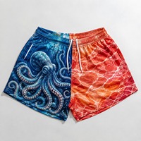 Summer Sun Coast Wear Sublimation Print Patterns Screen Printed Brand logo Drawstring Elastic Waistband Mesh Footy Shorts Men