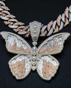 Nueva Tendencia de Joyería Jinxinping, Collar de Mariposa para Mujer, Estilo Hip Hop, Chapado en Plata de Ley, con Moissanita Engastada en Garras - Product Image 1
