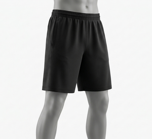 Shorts pour hommes noirs à taille élastique avec poches, coupe classique, toutes saisons, couleur unie, vêtements de sport - Product Image 1