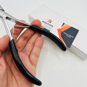 Pince professionnelle en acier inoxydable à pointe plate pour extensions de cheveux, avec logo personnalisé, poignée noire, pour cheveux Remy, trame simple, à clipser - Product Image 3