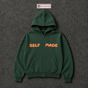 Sweat-shirt à capuche zippé CustomGreen surdimensionné, style streetwear, avec logo imprimé 3D en relief, fermeture éclair intégrale, en molleton, unisexe, vente en gros - Product Image 5