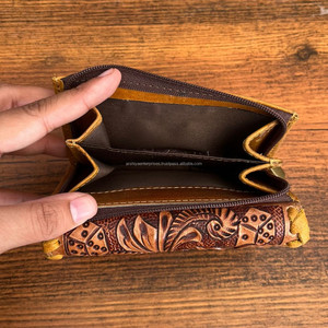 Véritable Western Designer En Cuir Outillé À La Main Femmes Embrayages Élégant Sac À Main Vente Chaude Véritable Cuir De Vachette Mince Titulaire De La Carte Portefeuilles - Product Image 6