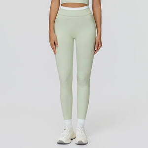 Contrast Color Ribbed High Waist Yoga <b>Leggings</b> for Women Custom Activewear Yoga Clothes Butt Lifting Fitness <b>Leggings</b> - Product Image 1