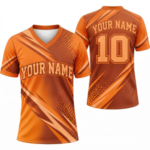 T-shirt de sublimation en polyester premium à col en V, manches courtes, léger et respirant, idéal pour le sport, design personnalisé et équipes - Product Image 1