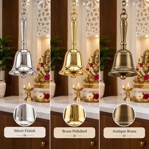 Campana de mano de latón ornamentada con mango decorativo para rituales de templo hindú y ceremonias religiosas festivas - Product Image 4