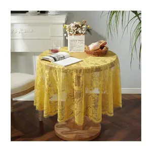 黄色网状圆形烛光桌纯棉面料高品质轻质工厂定制尺寸促销台套