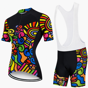 Ensemble de maillot de cyclisme pour homme, coloré, géométrique, manches courtes, respirant, fermeture éclair sur le devant, design sportif, vêtements d'été - Product Image 3