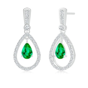 Natural Emerald Diamond Teardrop <b>Earrings</b> 14K White Gold Pear Cut Gemstone Pear Halo Drop Dangle <b>Earrings</b> Wholesale Gift for Her - Product Image 1