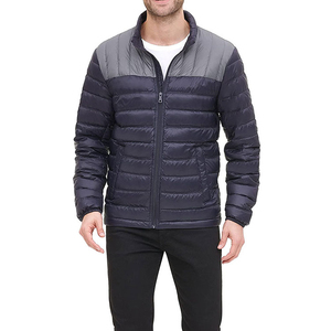 High Quality Solid Navy Color <b>Zip</b> <b>Up</b> Puffer <b>Jacket</b> Custom Logo Breathable Fabric Plus Size Padded Bubble <b>Jacket</b> For Outdoor Use - Product Image 1