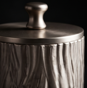 Ensemble de boîtes de rangement verticales personnalisées en métal argenté à grain de bois avec couvercle à bouton pour fruits secs et dates - Product Image 4