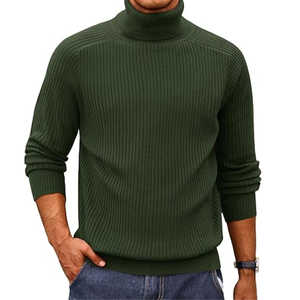 Pull col roulé côtelé en maille polyester/rayonne pour homme, haut de gamme, à manches longues, uni, décontracté, thermique, pour l'hiver - Product Image 3
