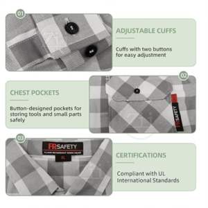Camisa de Seguridad de Algodón FRC con Estampado a Cuadros ZUNEZI ZI-7085 NFPA 2112 CAT2, Resistente al Calor de 300C-500C, con Respirador - Product Image 2