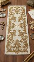 Chemin de table vintage brodé de luxe, rectangulaire, en tissu, fait main, motif floral doré, écologique, durable, épaisseur 5 mm pour