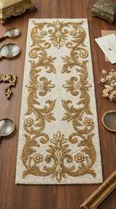 Chemin de table de Noël de luxe, motif nœud rouge et agneau d'Hollande, tapis en tissu écologique faits à la main (épaisseur 5 mm) pour la décoration de table à manger - Product Image 2