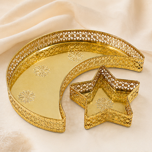 Wholesale Luxury <b>Gold</b> Metal Ramadan <b>Serving</b> <b>Tray</b> Set Crescent Moon Star Platter for Eid Mubarak Tabletop Islamic Party Supplies - Product Image 5