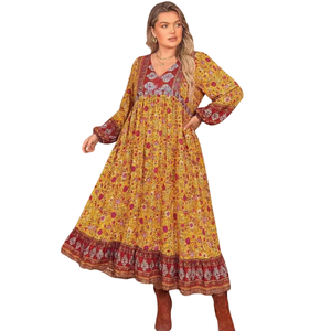 Vestido largo con estampado floral para mujer, estilo línea A con lazo frontal - Product Image 3