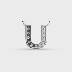 Collar con Colgante de Letra U, Plateado en Plata, con Circonitas Cúbicas Engastadas, Clásico, Unisex, para Uso Diario - Product Image 4