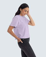 T-shirt court à col rond pour femme, lavande, manches courtes, décontracté, en jersey de coton, coupe classique, printemps-été, couleur unie
