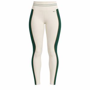 Women's High Waisted Colorblock <b>Leggings</b> With Green <b>Stripe</b> Sporty Full Length Stretch Knitted Workout Pants - Product Image 1