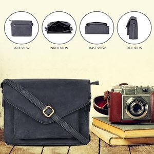 Sac bandoulière unisexe en cuir véritable marron avec fermeture à boucle, sangle réglable, durable, léger, style décontracté - Product Image 3