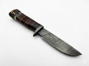 Couteau de chasse en acier Damas, pointe tombante, lame droite, manche en bois, lame fixe, couteau de survie DIY pour l'extérieur - Product Image 3