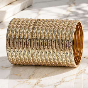 ORO-Z Three Tone Gold Plated CNC Diamond Cut Textured Ethnic <b>Bangles</b> for Women's Party Fashion OEM Customized Jewelry - Product Image 2