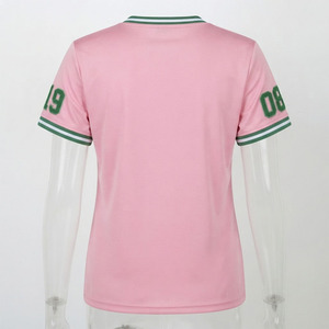 Premium Chenille Patch Sorority T <b>Shirt</b> Pink Green V Neck Contrast Trim Custom Greek Apparel Greek Life T <b>Shirts</b> For Women - Product Image 4