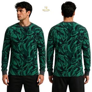 Green Black Jungle Abstract Graphic <b>Fleece</b> Pullover Men Long Sleeve Crewneck Sweatshirt All Over Sublimation Print Outdoor Shirt - Product Image 1