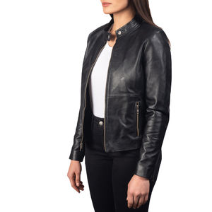 Blouson Bomber Unisexe Noir en Cuir Véritable Coupe Ample Col Mandarin Fermeture Éclair Qualité Supérieure Vintage Hiver Personnalisable - Product Image 2