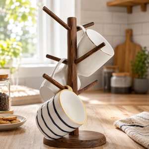 Luxury Modern Multifunction Handmade Wooden <b>Mug</b> <b>Tree</b> Coffee Cup Holder Stand Countertop Rack Organizer Kitchen Coffee Bar Home - Product Image 3