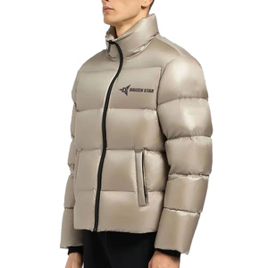 Daizen Star Men's Beige Puffer Jacket Stand Collar Zipper Closure Windproof Winter Casual Thick PU Fabric 220g Polyester Filling - Product Image 4