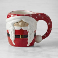 Mug à lait moderne en céramique dolomite écologique de 350 ml, avec poignée, motif Père Noël 3D peint à la main – Idéal comme cadeau de Noël