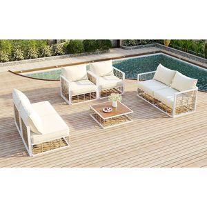 TOPMAX moderno minimalista 7 pezzi Set di mobili da giardino in metallo per tutte le stagioni per interni da esterno bianco cuscini spessi mobili da caffè - Product Image 3