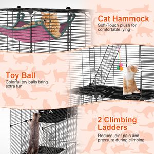 3-Tier DIY Iron Wire Cat Cage Indoor Playpen with <b>Hammock</b> Toy Ball Ladder Cat House Kennel for 1-2 Cats - Product Image 4