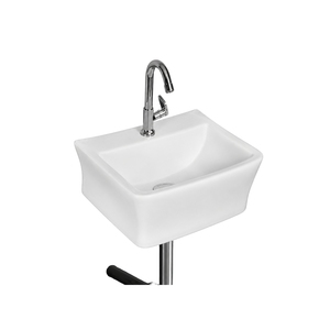 Lavabo Cuadrado con Pedestal para Baño, Grifo Cromado de un Solo Orificio con Manija de Palanca, Diseño Contemporáneo, Acabado Liso y Brillante, para Lavado de Manos - Product Image 1