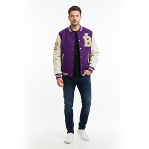 Veste universitaire violette pour homme en laine et polyester, broderie lettre B couronne, style preppy, coupe classique, col rabattu, automne - Product Image 3